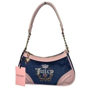 Juicy Couture Heritage Shoulder Bag Regal Blue Dusty Blush Velvet Y2K NWT